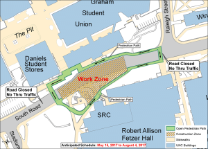 The section of South Road between UNC Student Stores and Raleigh Street will reopen Friday, Aug. 11