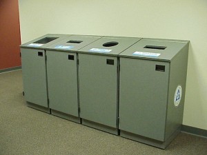 Recycling bins in the Administrative Office Building