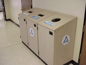 Recycling bins in Greenlaw Hall