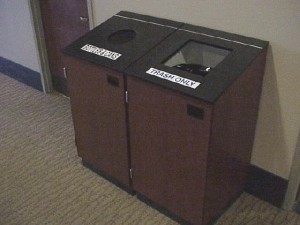 Recycling bins in McColl Building