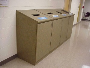 Recycling bins in Peabody Hall