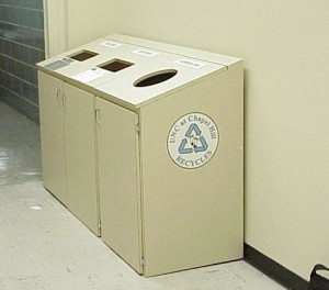 Recycling bins in Phillips Hall