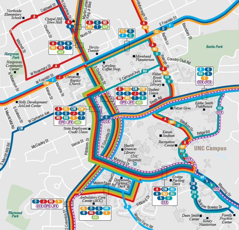Map of Chapel Hill Transit Routes