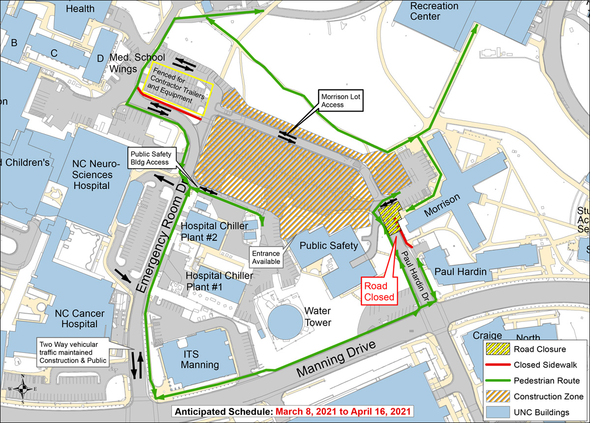 Map of road closure traffic and pedestrian detours