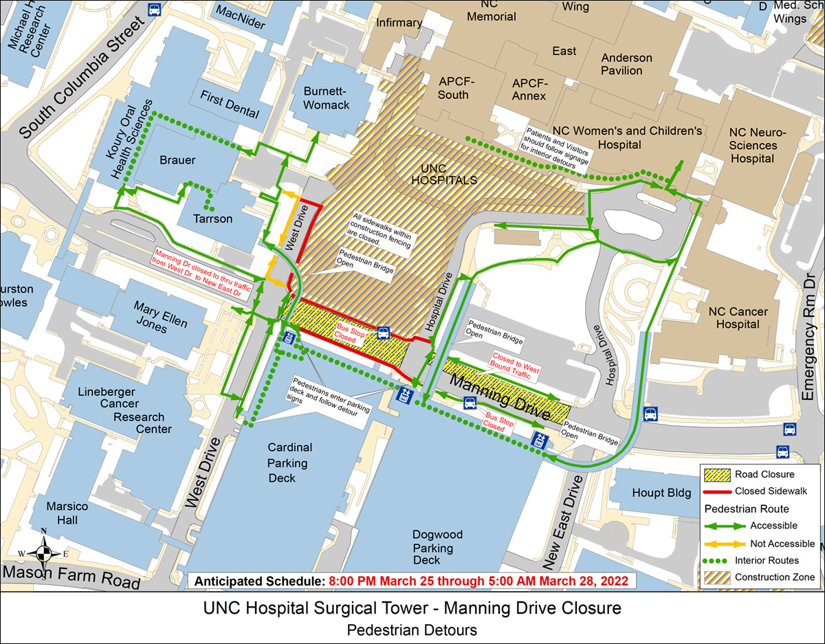 Map of pedestrian detours