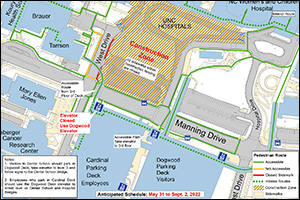 Map of pedestrian detours