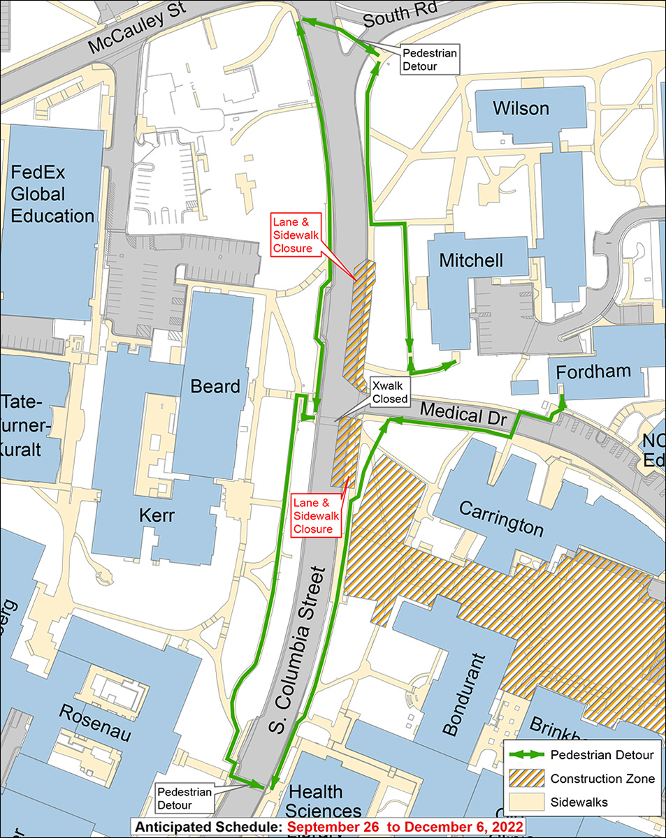 Map of phase one pedestrian detours