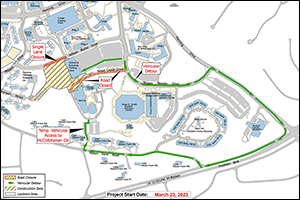 Map of Bell Hall Vehicular Detours