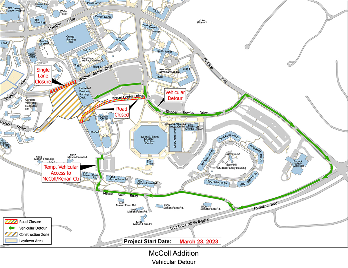 Map of Bell Hall Project Traffic Detours
