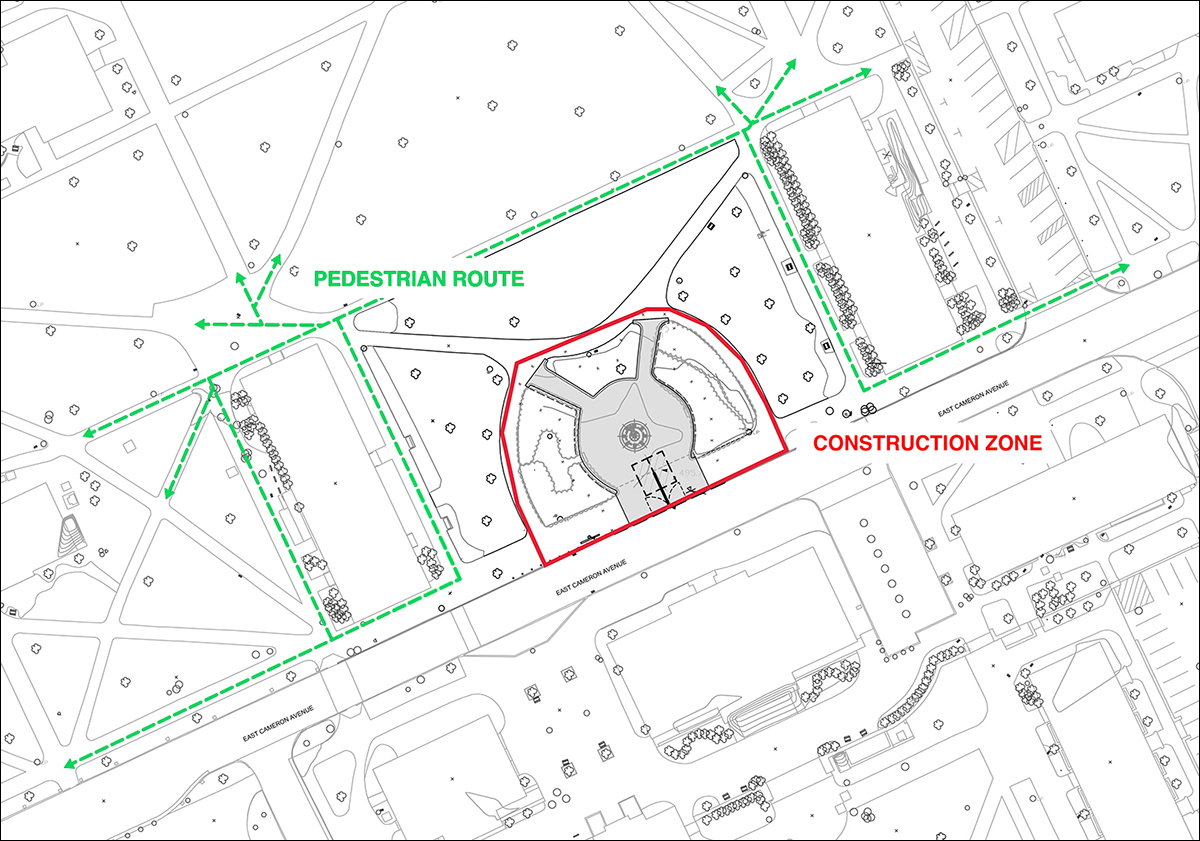 Old Well Accessibility Project work zone and pedestrian detour map