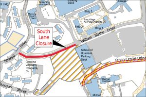 Map of William Blythe Drive lane closure