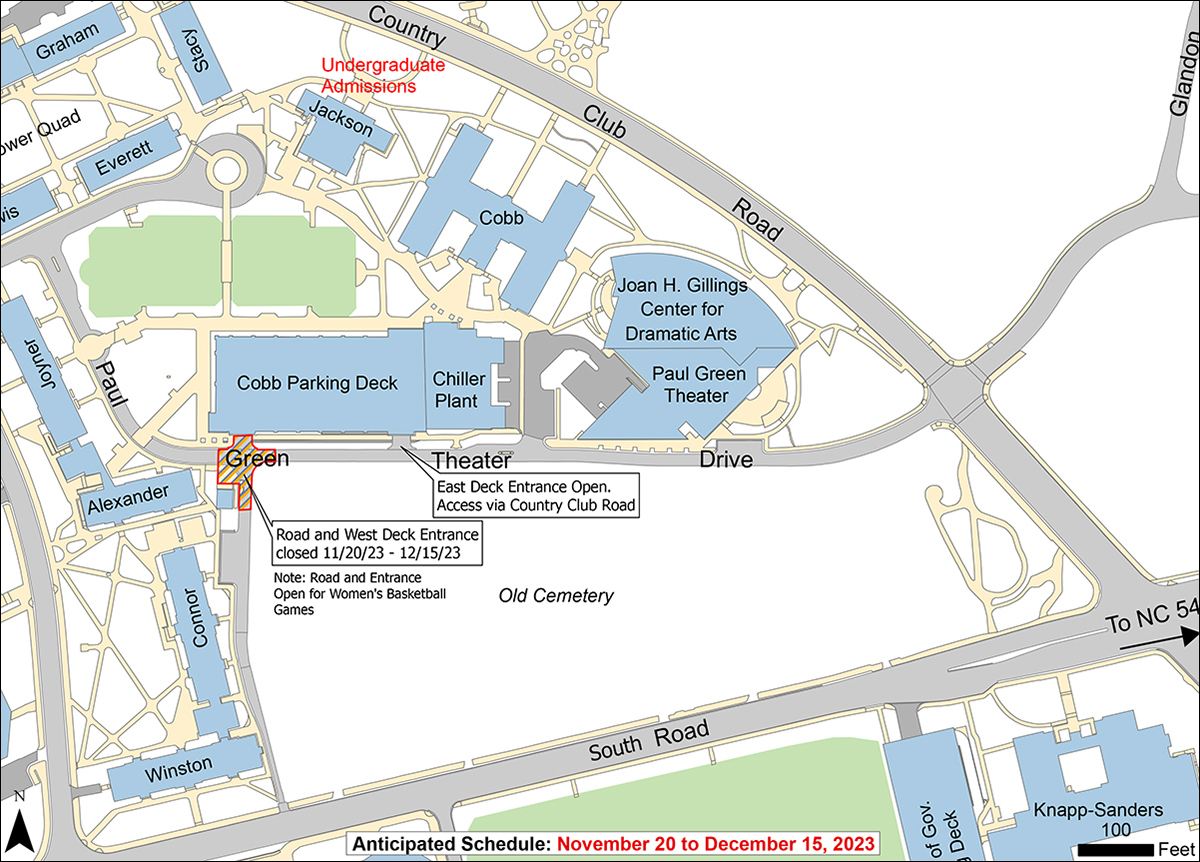 Map of Cobb Parking Deck project impacts and road access 