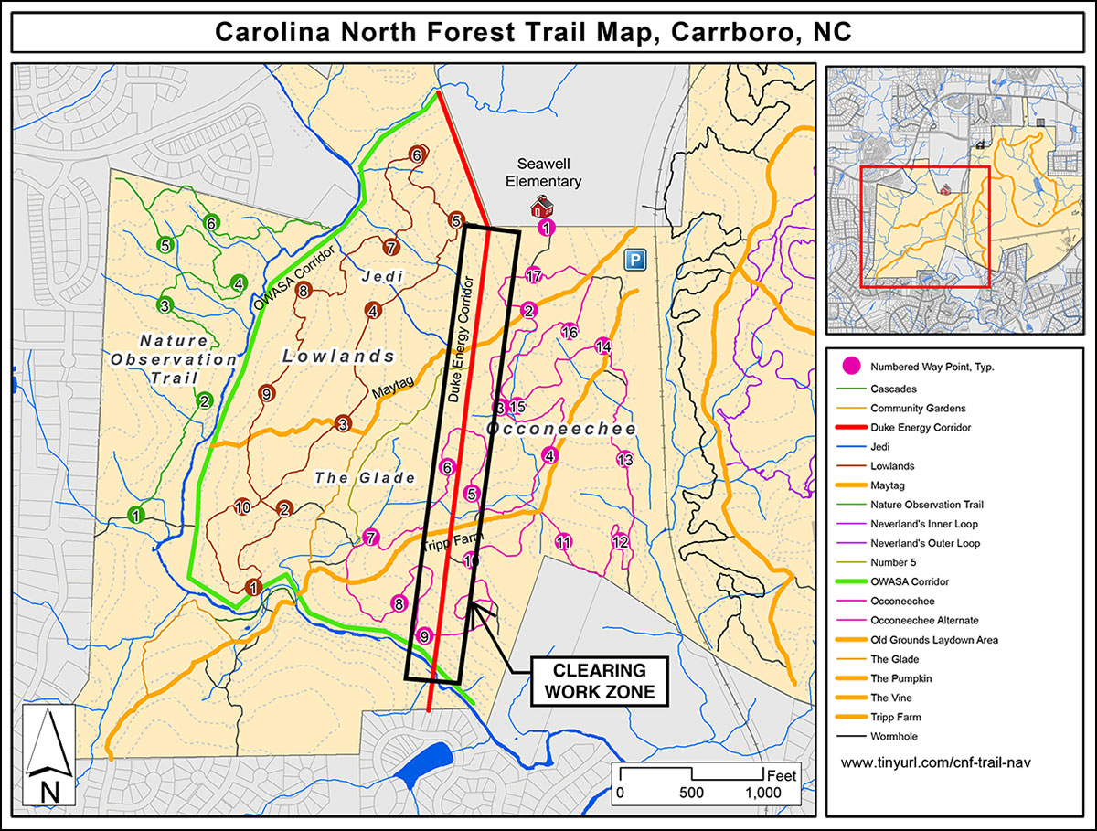 Map of utility clearing impacts in the Carolina North Forest